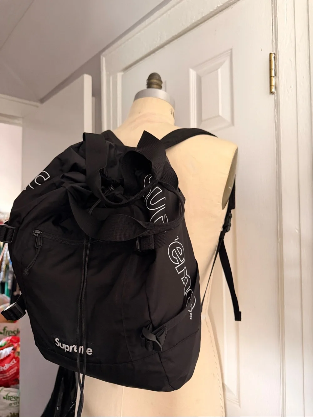 Supreme Black Drawstring tote backpack SS19